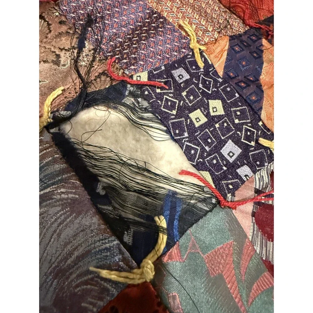 Handmade vintage quilt made from neck ties patchwork full/queen size reversible